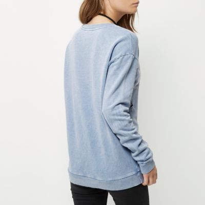 Blue distressed amour print sweatshirt